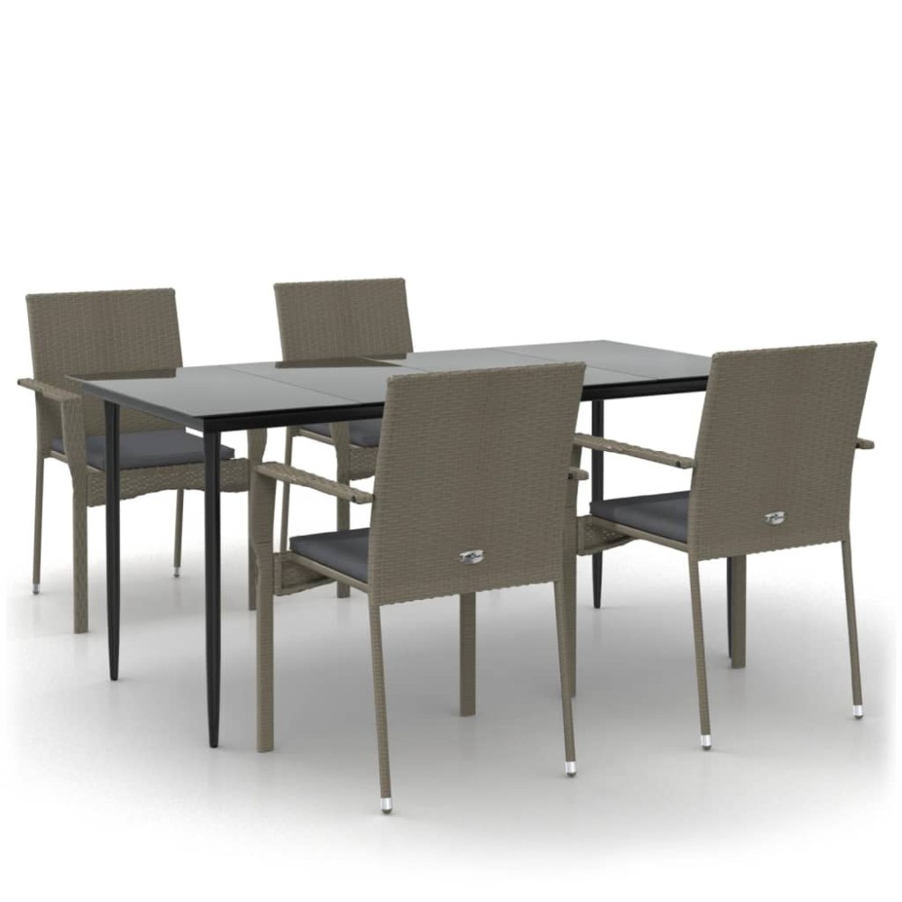vidaXL Set mobilier grădină cu perne, 5 piese, negru și gri, poliratan