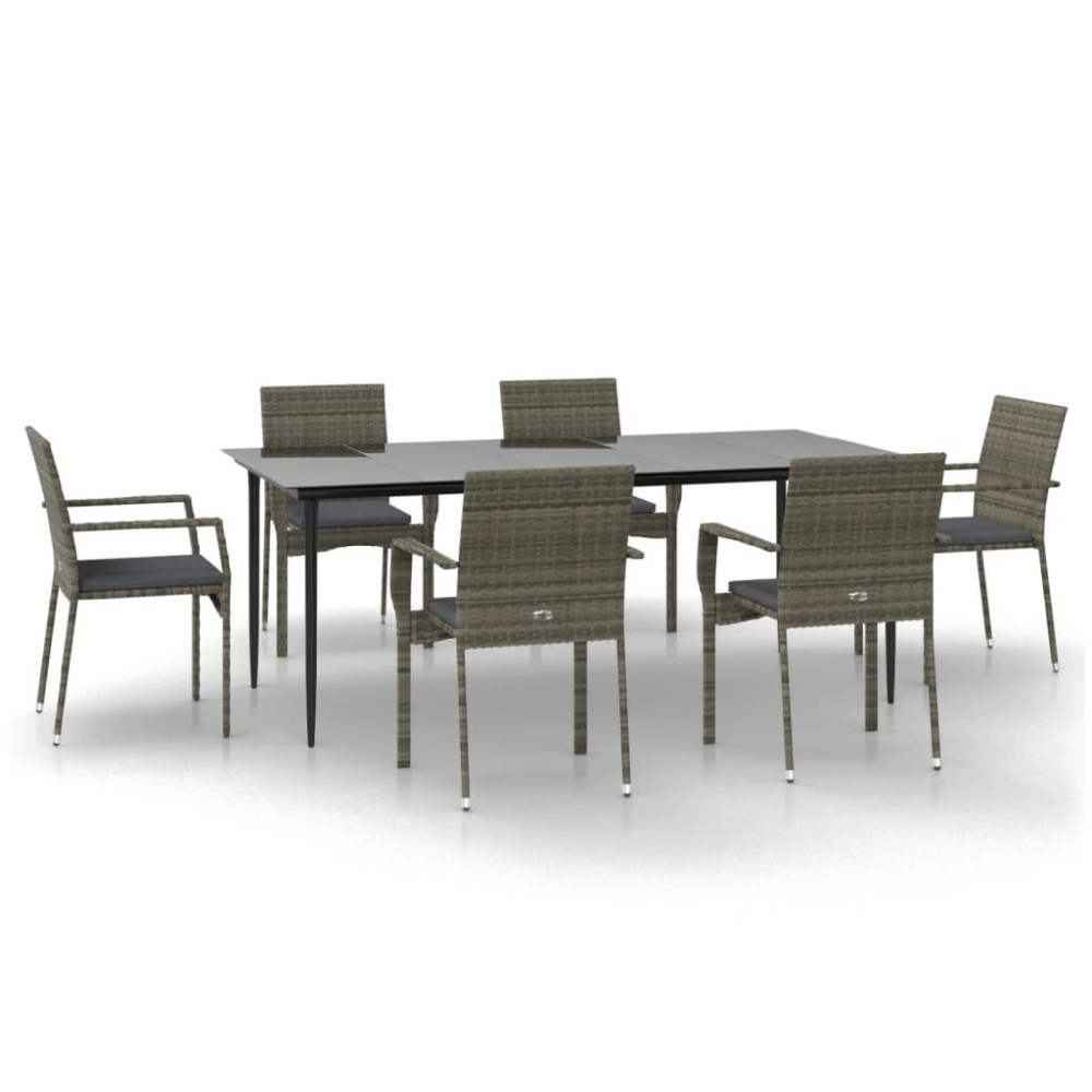 vidaXL Set mobilier de grădină cu perne, 7 piese, negru/gri, poliratan