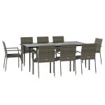 vidaXL Set mobilier de grădină cu perne, 9 piese, negru/gri, poliratan