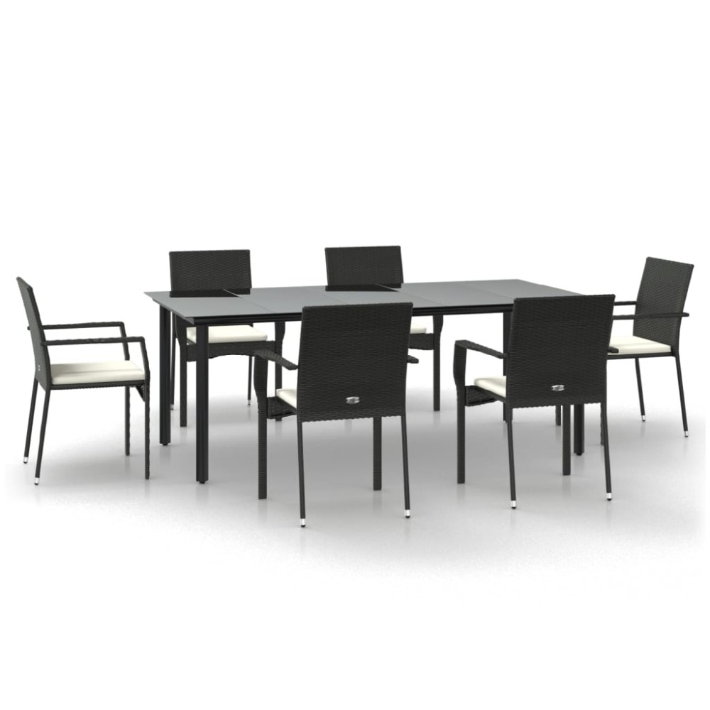 vidaXL Set mobilier de grădină cu perne, 7 piese, negru, poliratan