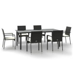 vidaXL Set mobilier de grădină cu perne, 7 piese, negru, poliratan vidaXL Set mobilier de grădină cu perne, 7 piese, negru, poliratan