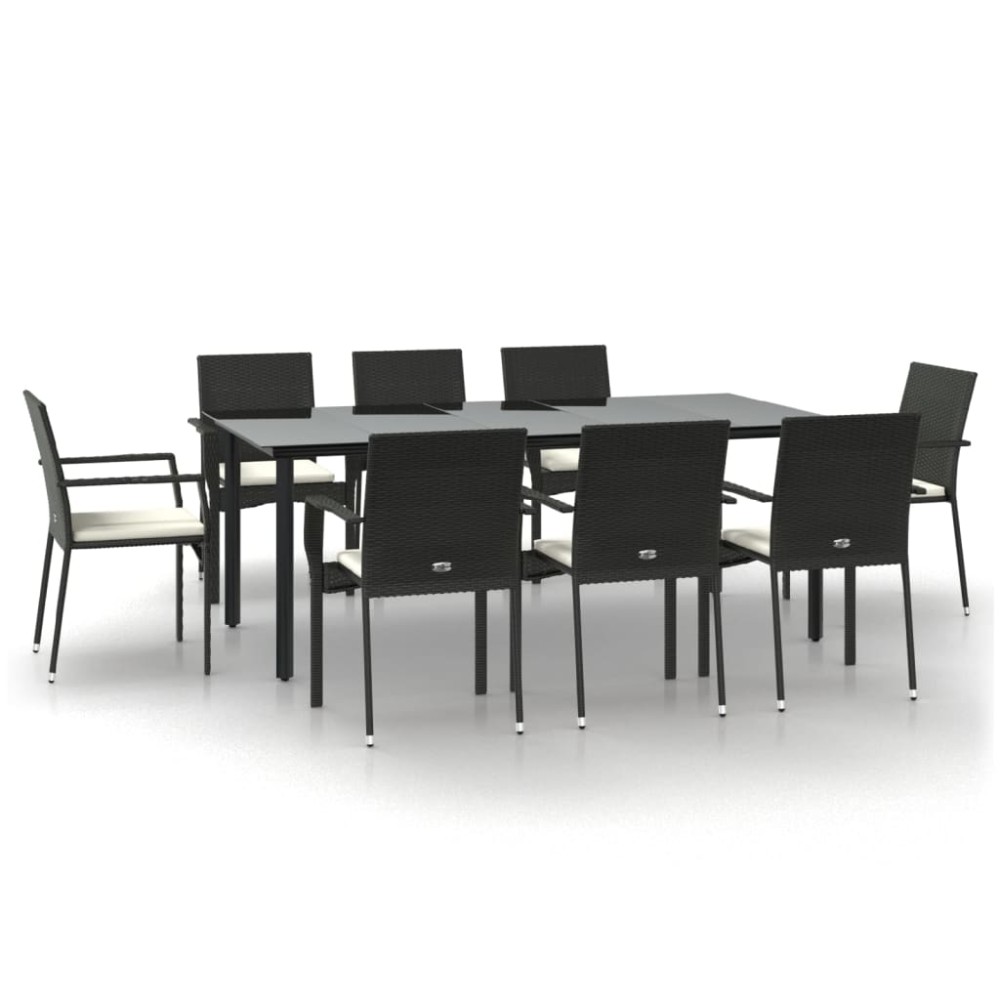 vidaXL Set mobilier de grădină cu perne, 9 piese, negru, poliratan