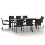 vidaXL Set mobilier de grădină cu perne, 9 piese, negru, poliratan