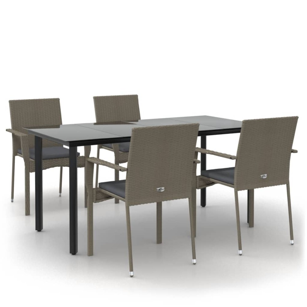 vidaXL Set mobilier grădină cu perne, 5 piese, negru și gri, poliratan