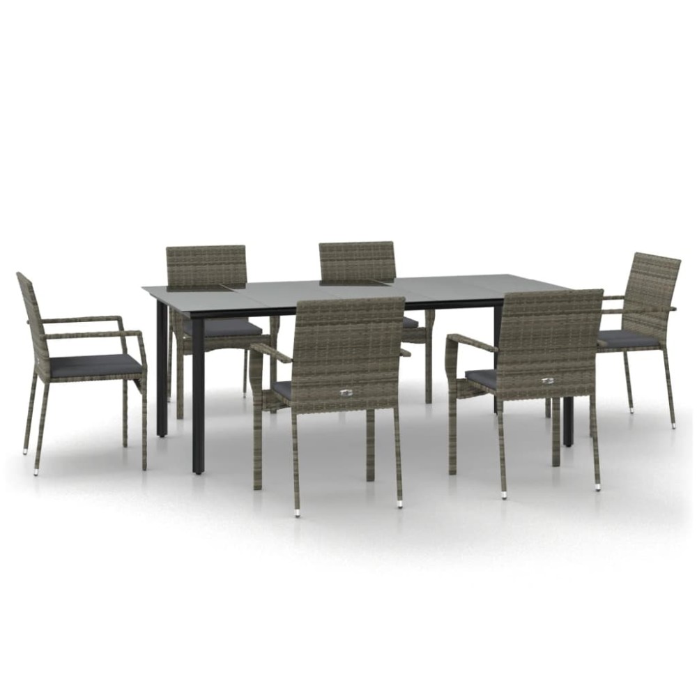 vidaXL Set mobilier de grădină cu perne, 7 piese, negru/gri, poliratan