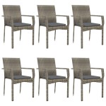 vidaXL Set mobilier de grădină cu perne, 7 piese, negru/gri, poliratan vidaXL Set mobilier de grădină cu perne, 7 piese, negru/gri, poliratan