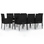 vidaXL Set mobilier de grădină cu perne, 9 piese, negru, poliratan