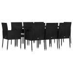 vidaXL Set mobilier de grădină cu perne, 9 piese, negru, poliratan