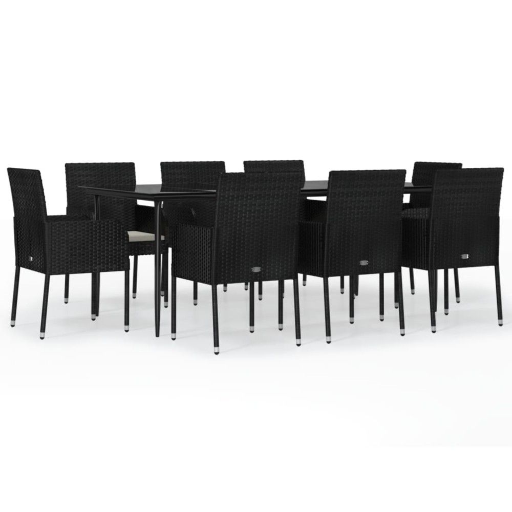vidaXL Set mobilier de grădină cu perne, 9 piese, negru, poliratan