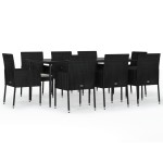 vidaXL Set mobilier de grădină cu perne, 9 piese, negru, poliratan