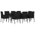 vidaXL Set mobilier de grădină cu perne, 9 piese, negru, poliratan