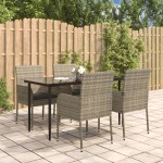 vidaXL Set mobilier grădină cu perne, 5 piese, negru și gri, poliratan