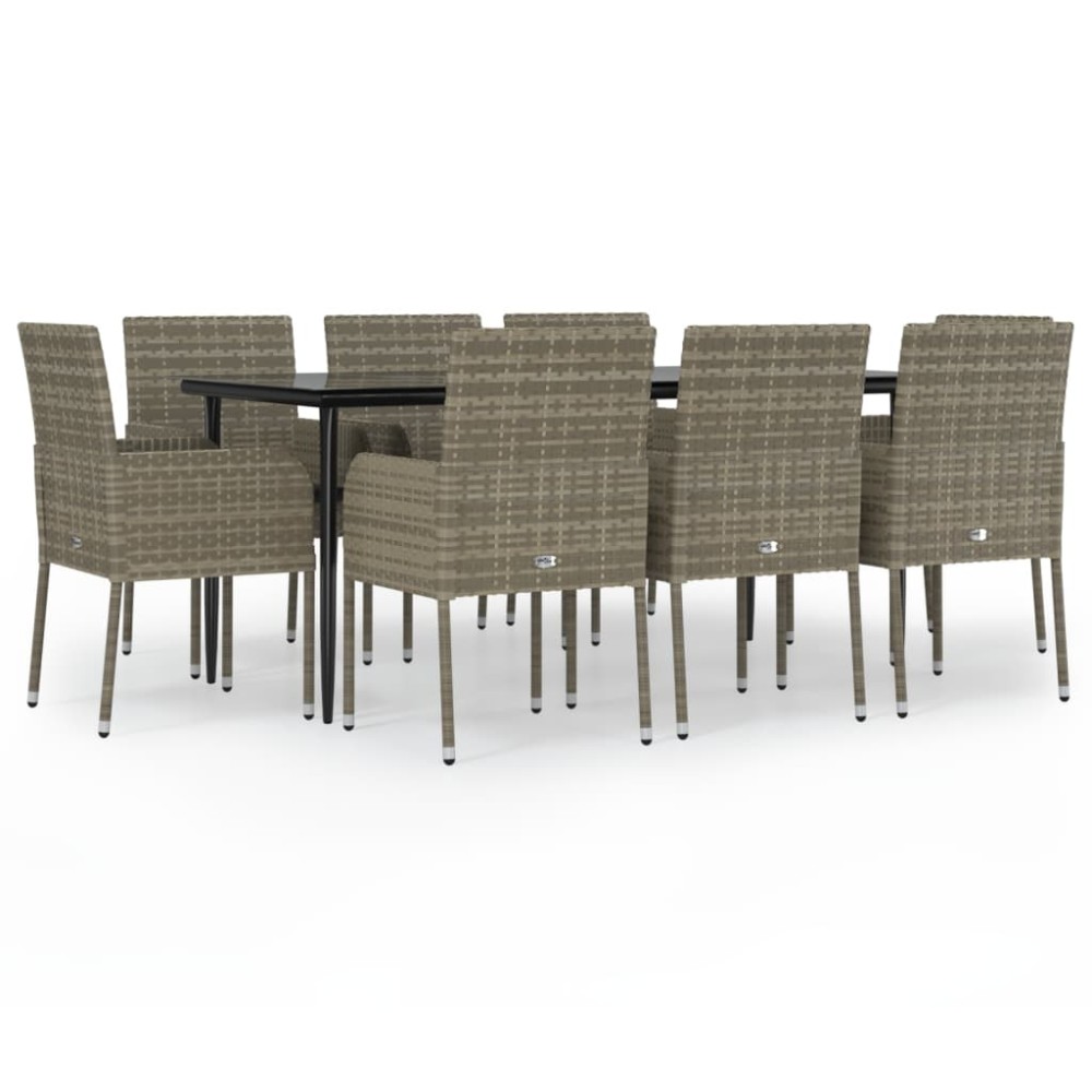 vidaXL Set mobilier de grădină cu perne, 9 piese, negru/gri, poliratan