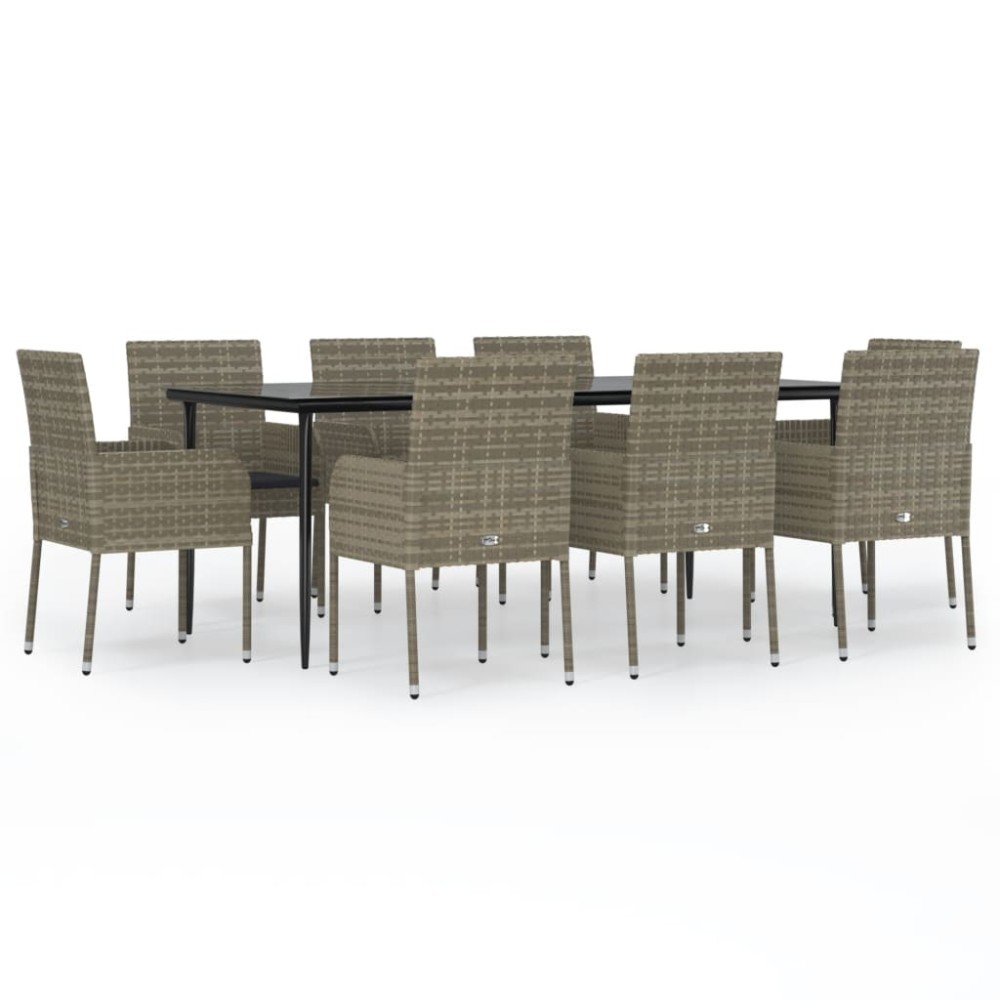vidaXL Set mobilier de grădină cu perne, 9 piese, negru/gri, poliratan