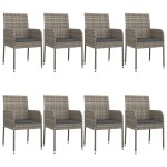 vidaXL Set mobilier de grădină cu perne, 9 piese, negru/gri, poliratan