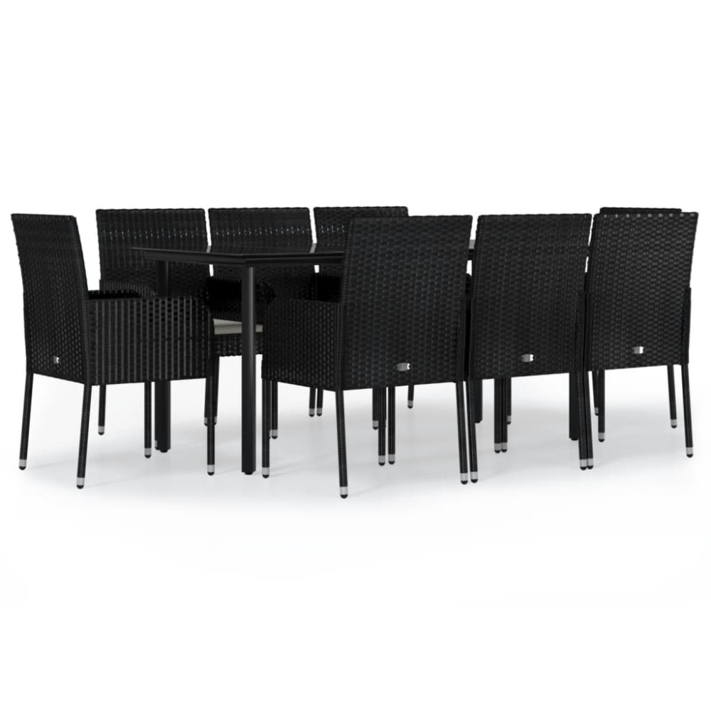 vidaXL Set mobilier de grădină cu perne, 9 piese, negru, poliratan