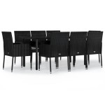 vidaXL Set mobilier de grădină cu perne, 9 piese, negru, poliratan