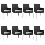 vidaXL Set mobilier de grădină cu perne, 9 piese, negru, poliratan