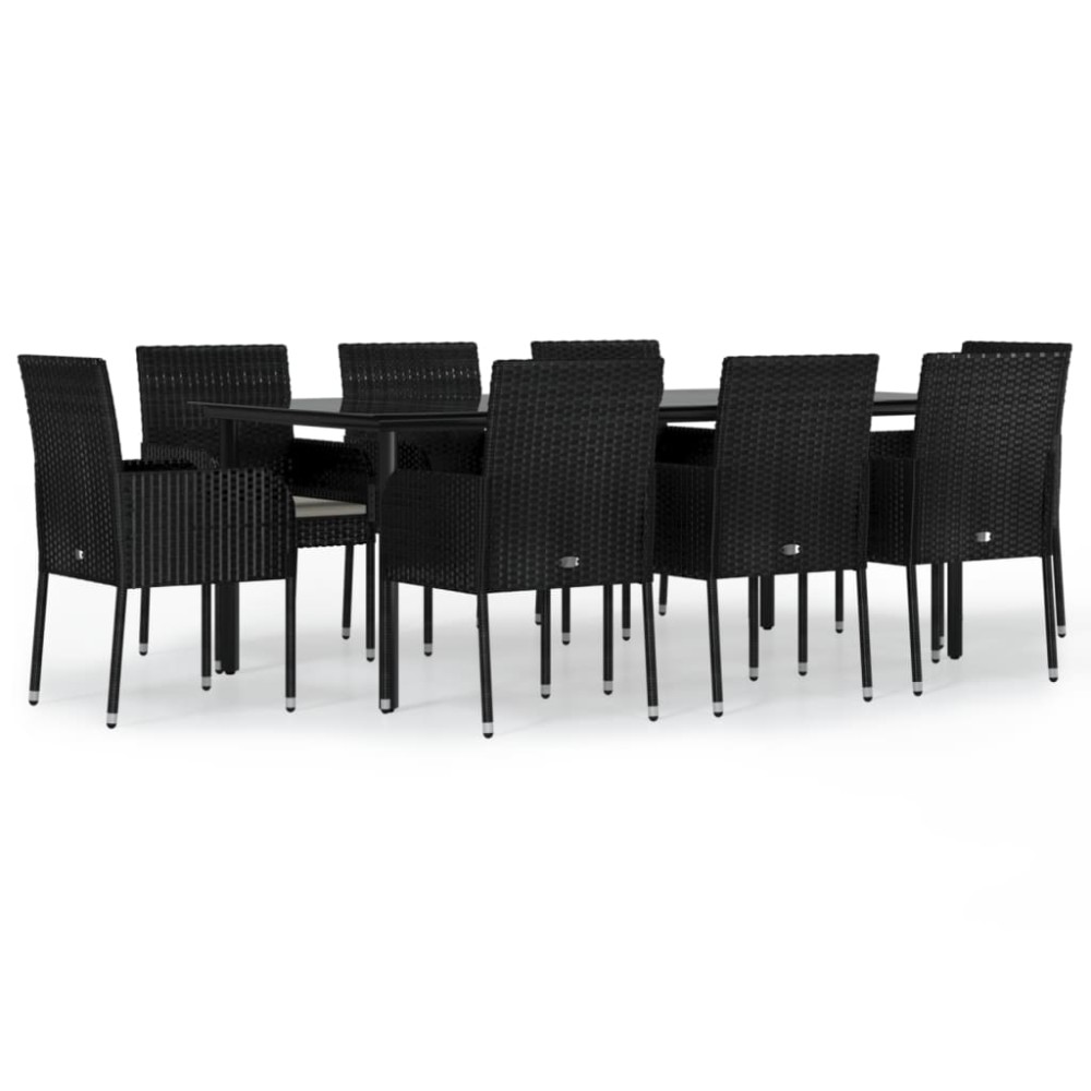 vidaXL Set mobilier de grădină cu perne, 9 piese, negru, poliratan