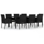 vidaXL Set mobilier de grădină cu perne, 9 piese, negru, poliratan
