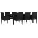 vidaXL Set mobilier de grădină cu perne, 9 piese, negru, poliratan
