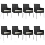 vidaXL Set mobilier de grădină cu perne, 9 piese, negru, poliratan