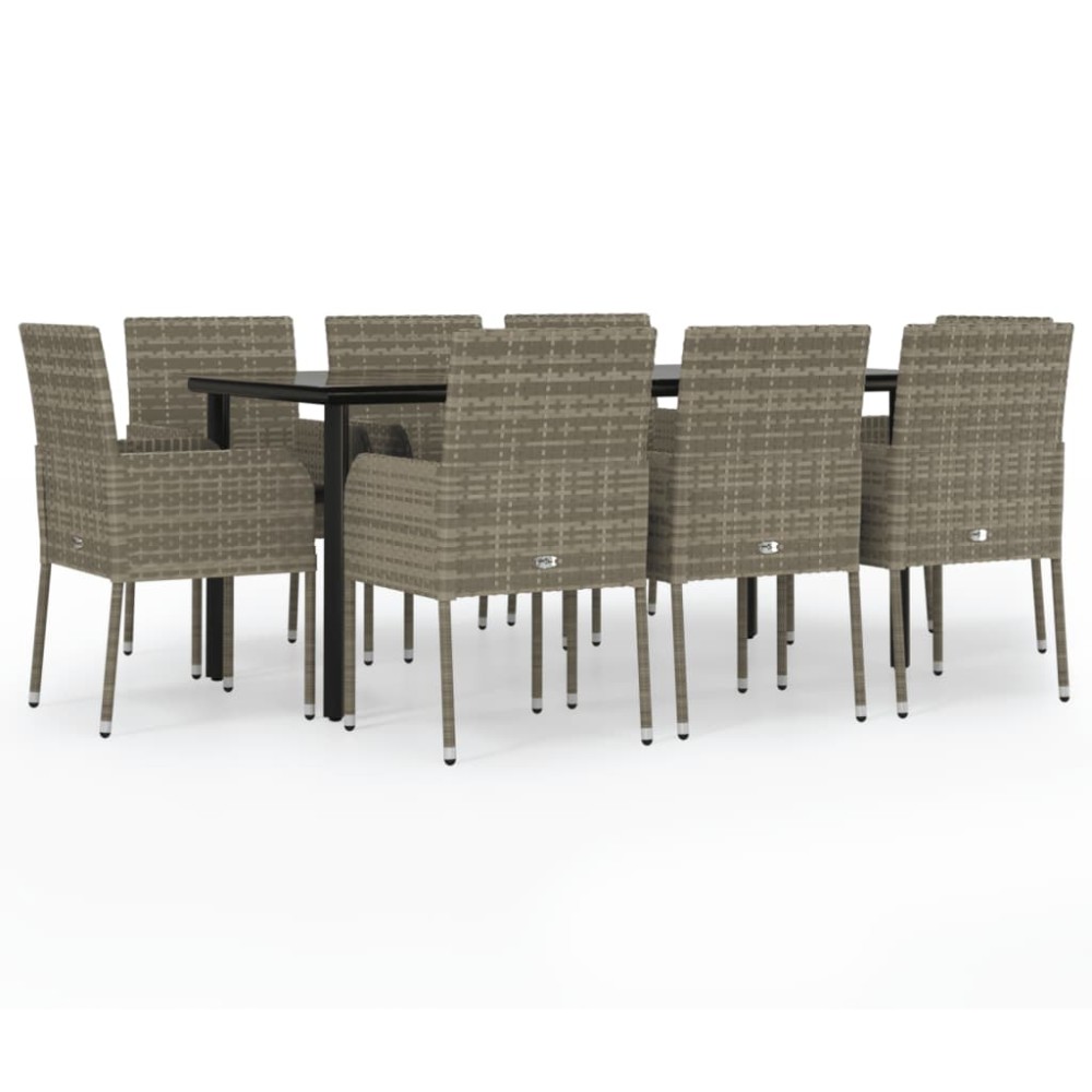 vidaXL Set mobilier de grădină cu perne, 9 piese, negru/gri, poliratan