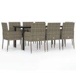 vidaXL Set mobilier de grădină cu perne, 9 piese, negru/gri, poliratan