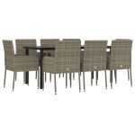 vidaXL Set mobilier de grădină cu perne, 9 piese, negru/gri, poliratan