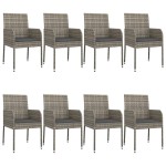 vidaXL Set mobilier de grădină cu perne, 9 piese, negru/gri, poliratan