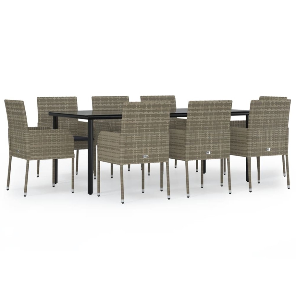 vidaXL Set mobilier de grădină cu perne, 9 piese, negru/gri, poliratan