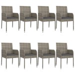 vidaXL Set mobilier de grădină cu perne, 9 piese, negru/gri, poliratan