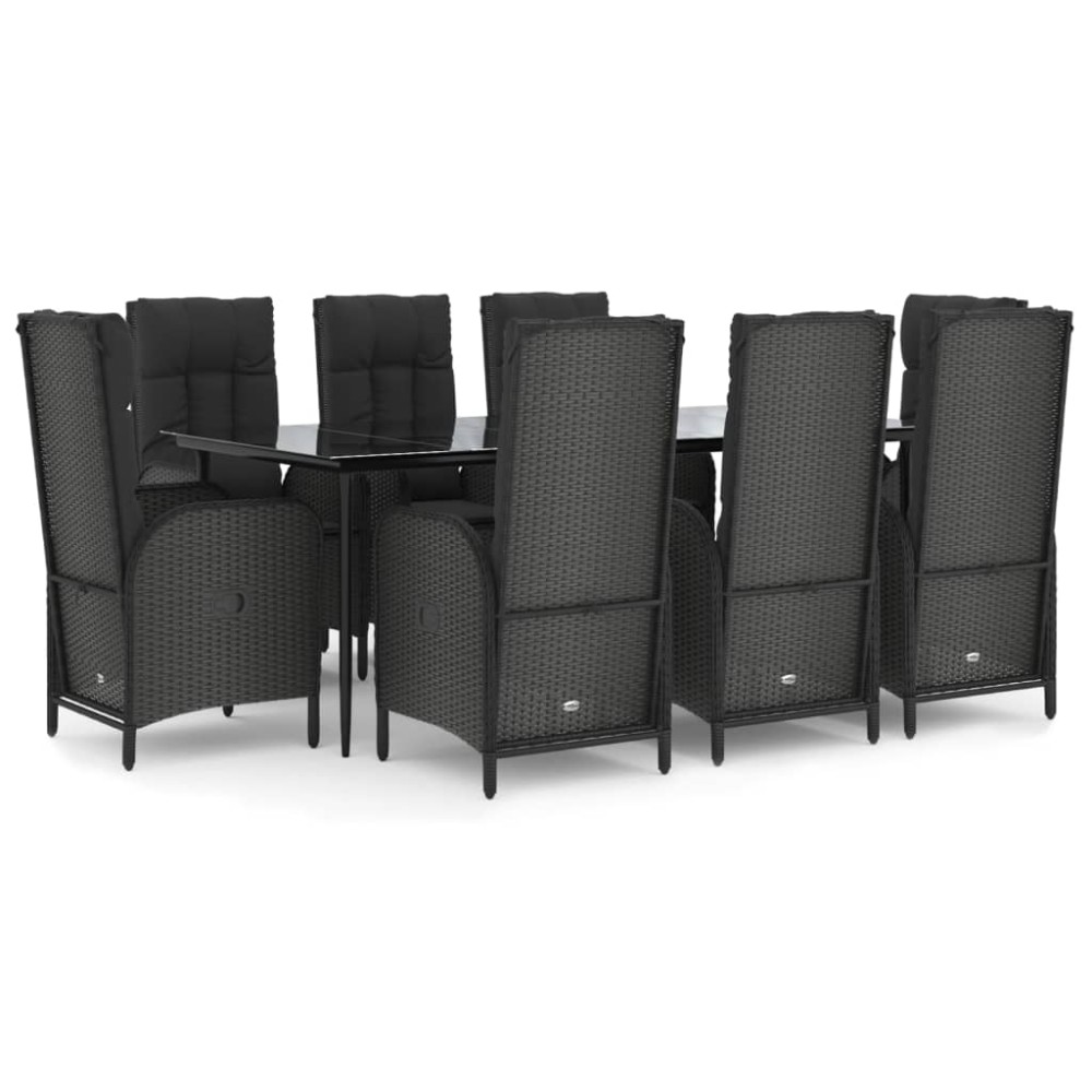 vidaXL Set mobilier de grădină cu perne, 9 piese, negru, poliratan