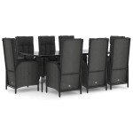 vidaXL Set mobilier de grădină cu perne, 9 piese, negru, poliratan vidaXL Set mobilier de grădină cu perne, 9 piese, negru, poliratan