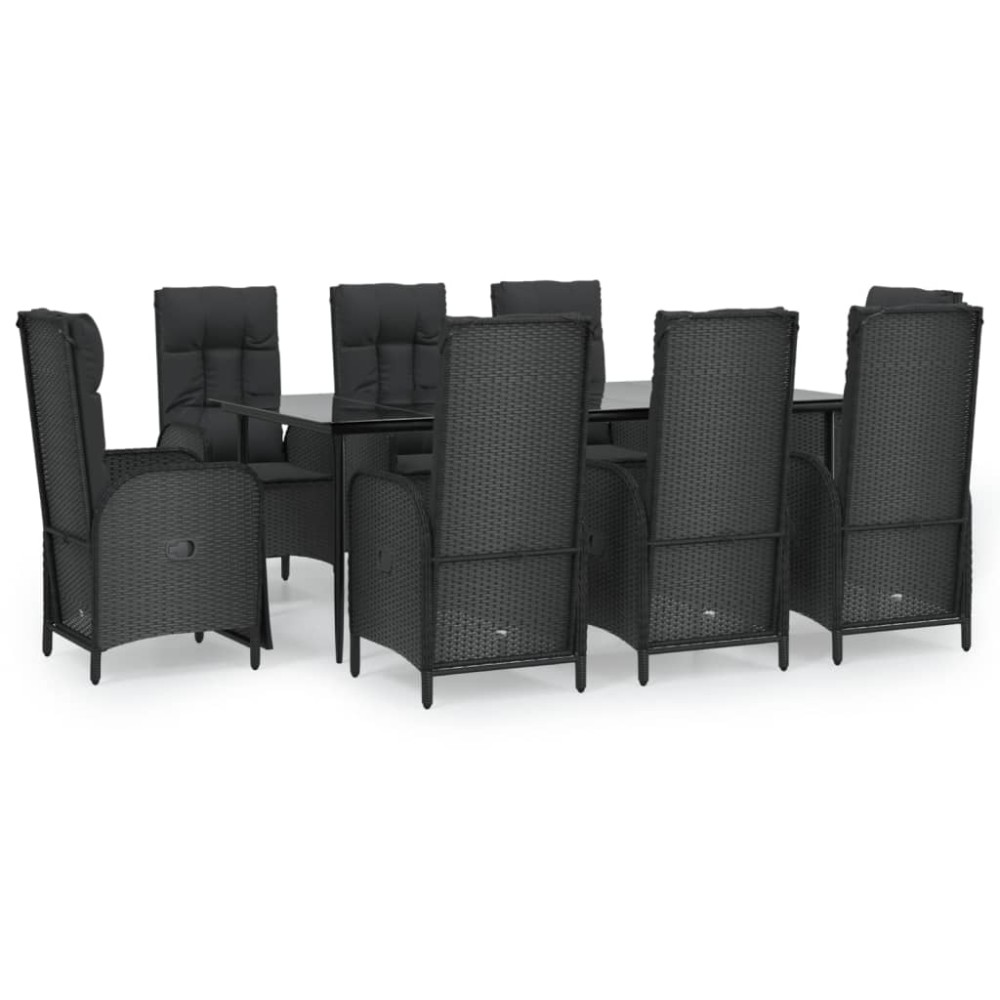 vidaXL Set mobilier de grădină cu perne, 9 piese, negru, poliratan