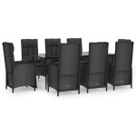 vidaXL Set mobilier de grădină cu perne, 9 piese, negru, poliratan