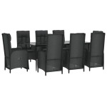 vidaXL Set mobilier de grădină cu perne, 9 piese, negru, poliratan