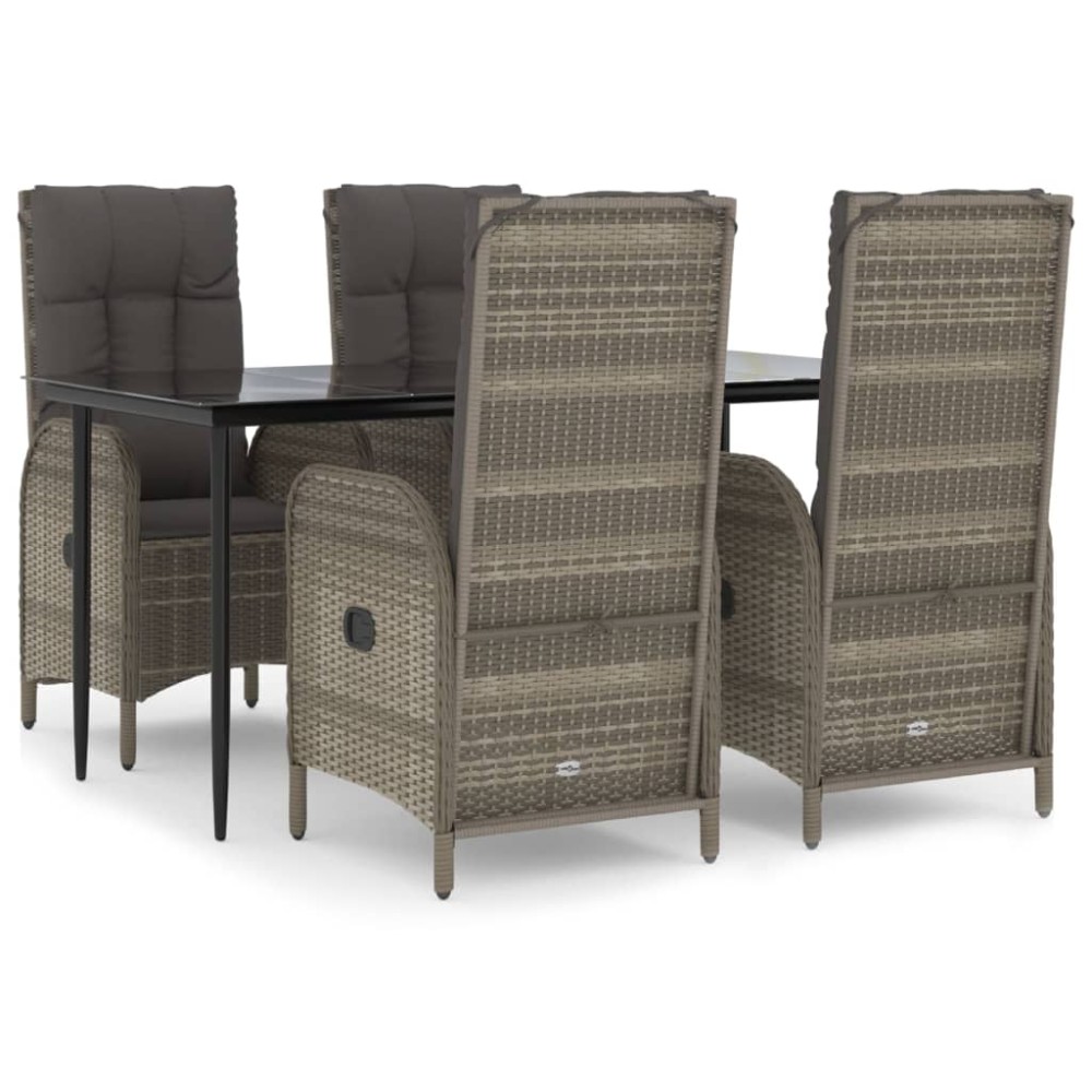 vidaXL Set mobilier grădină cu perne, 5 piese, negru și gri, poliratan
