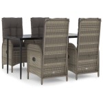 vidaXL Set mobilier grădină cu perne, 5 piese, negru și gri, poliratan