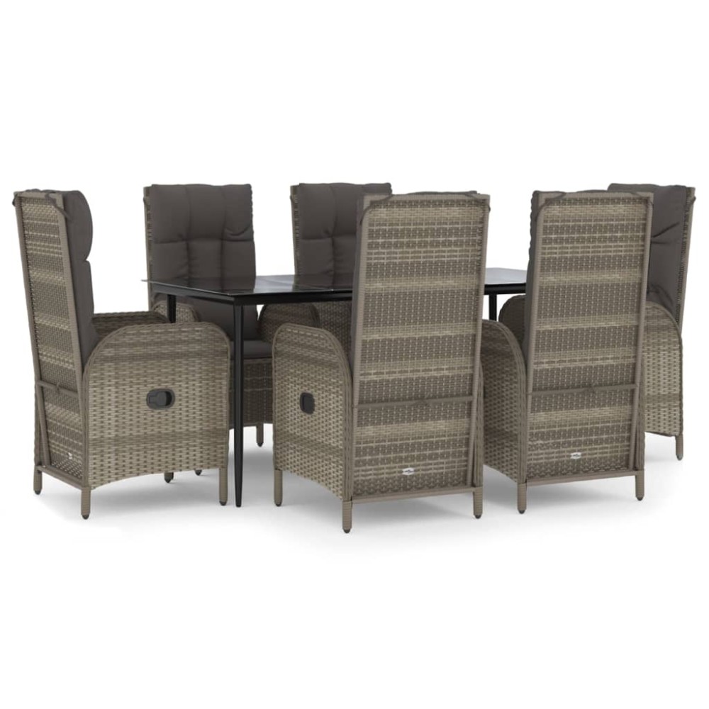 vidaXL Set mobilier de grădină cu perne, 7 piese, negru/gri, poliratan