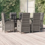 vidaXL Set mobilier de grădină cu perne, 7 piese, negru/gri, poliratan vidaXL Set mobilier de grădină cu perne, 7 piese, negru/gri, poliratan