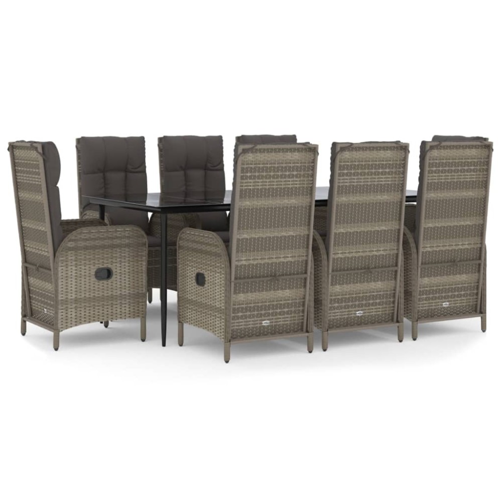 vidaXL Set mobilier de grădină cu perne, 9 piese, negru/gri, poliratan