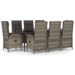 vidaXL Set mobilier de grădină cu perne, 9 piese, negru/gri, poliratan