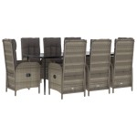 vidaXL Set mobilier de grădină cu perne, 9 piese, negru/gri, poliratan