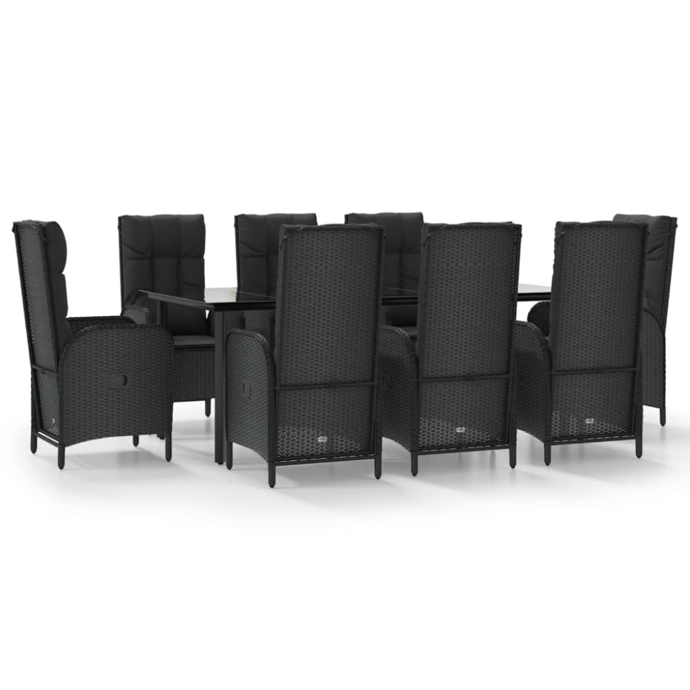 vidaXL Set mobilier de grădină cu perne, 9 piese, negru, poliratan