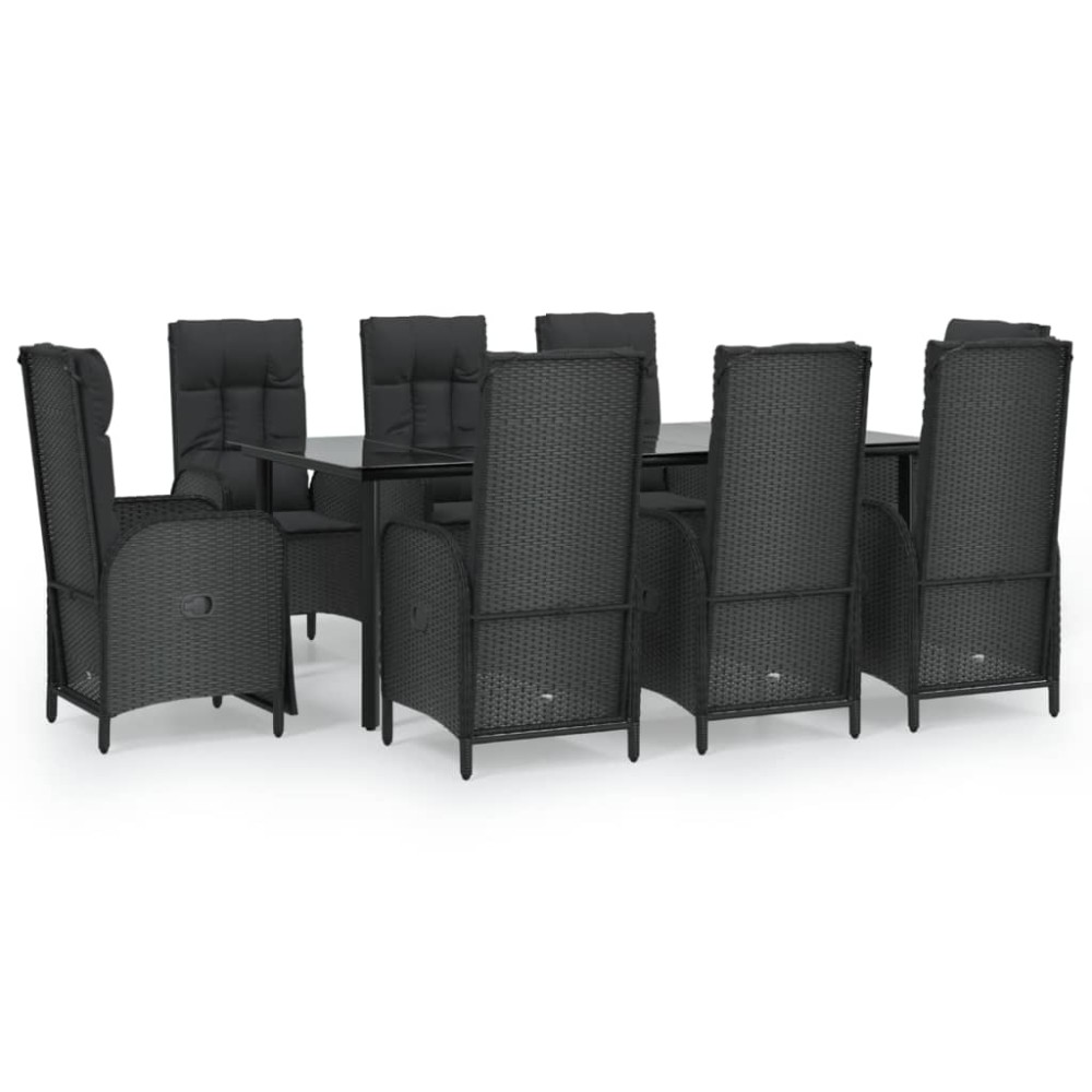 vidaXL Set mobilier de grădină cu perne, 9 piese, negru, poliratan
