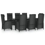 vidaXL Set mobilier de grădină cu perne, 9 piese, negru, poliratan vidaXL Set mobilier de grădină cu perne, 9 piese, negru, poliratan
