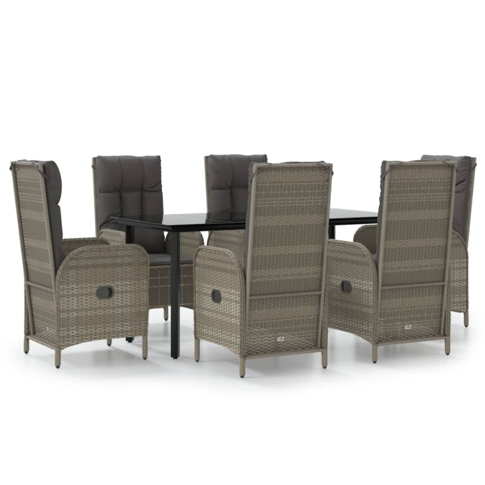 vidaXL Set mobilier de grădină cu perne, 7 piese, negru/gri, poliratan