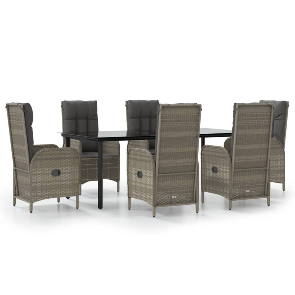 vidaXL Set mobilier de grădină cu perne, 7 piese, negru/gri, poliratan