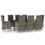 vidaXL Set mobilier de grădină cu perne, 9 piese, negru/gri, poliratan